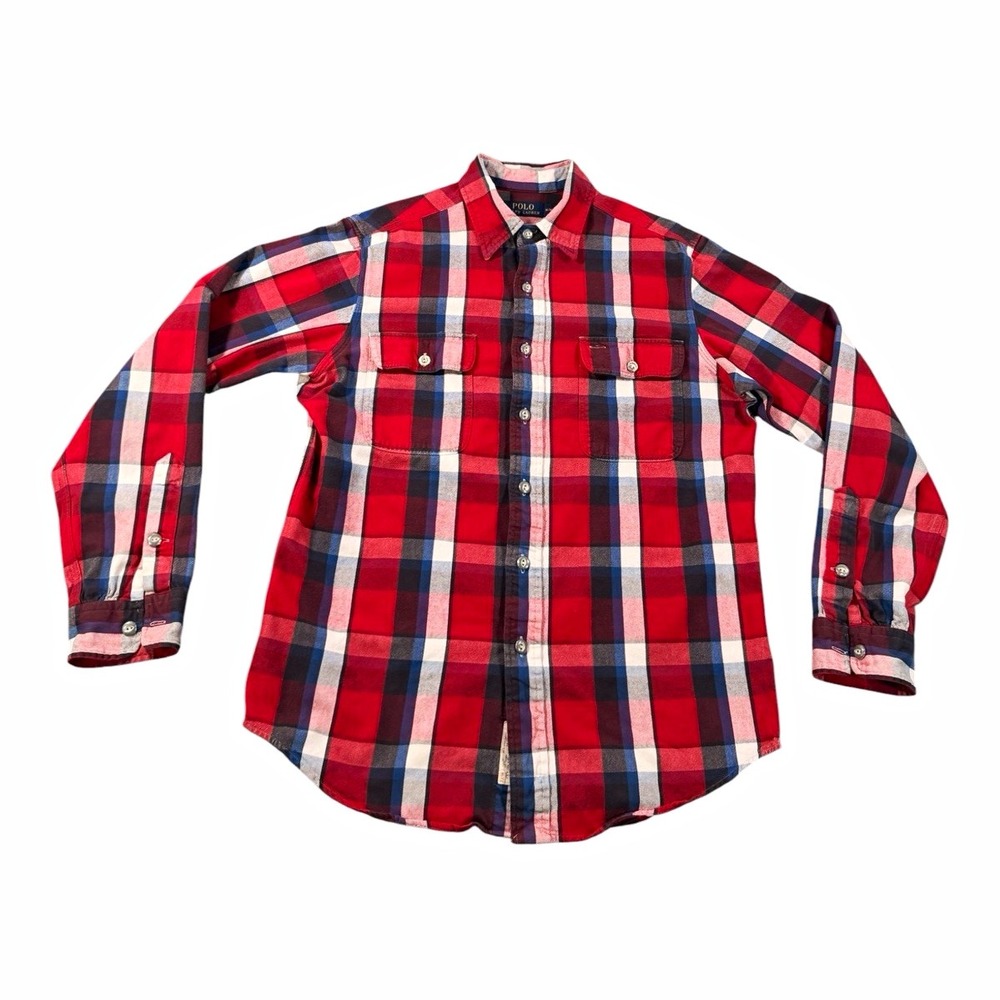 Polo Ralph Lauren Naval Reserve Mens M Plaid LS Button Up Cotton Pockets